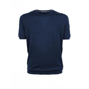 PEOPLE OF SHIBUYA Men's Fine Knit Short Sleeve Crew Neck Sweater Men BLUE